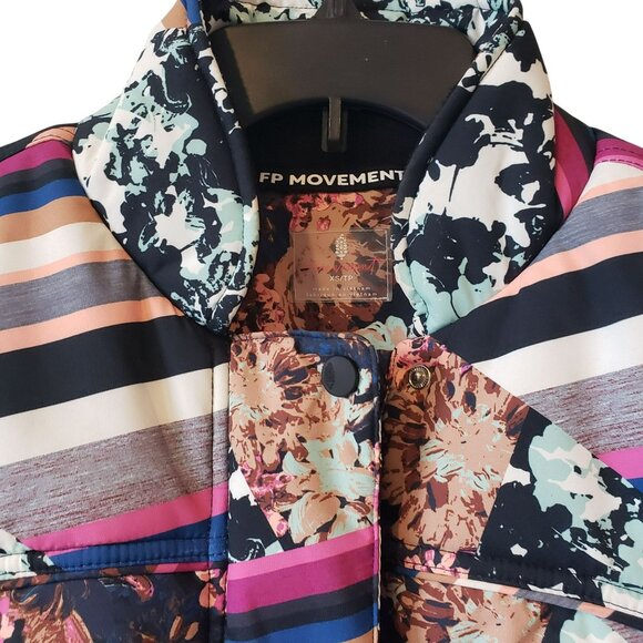 Free People Movement Bunny Slope Ski Jacket Colorful Stripe Floral Puffer Pink - Picture 9 of 16